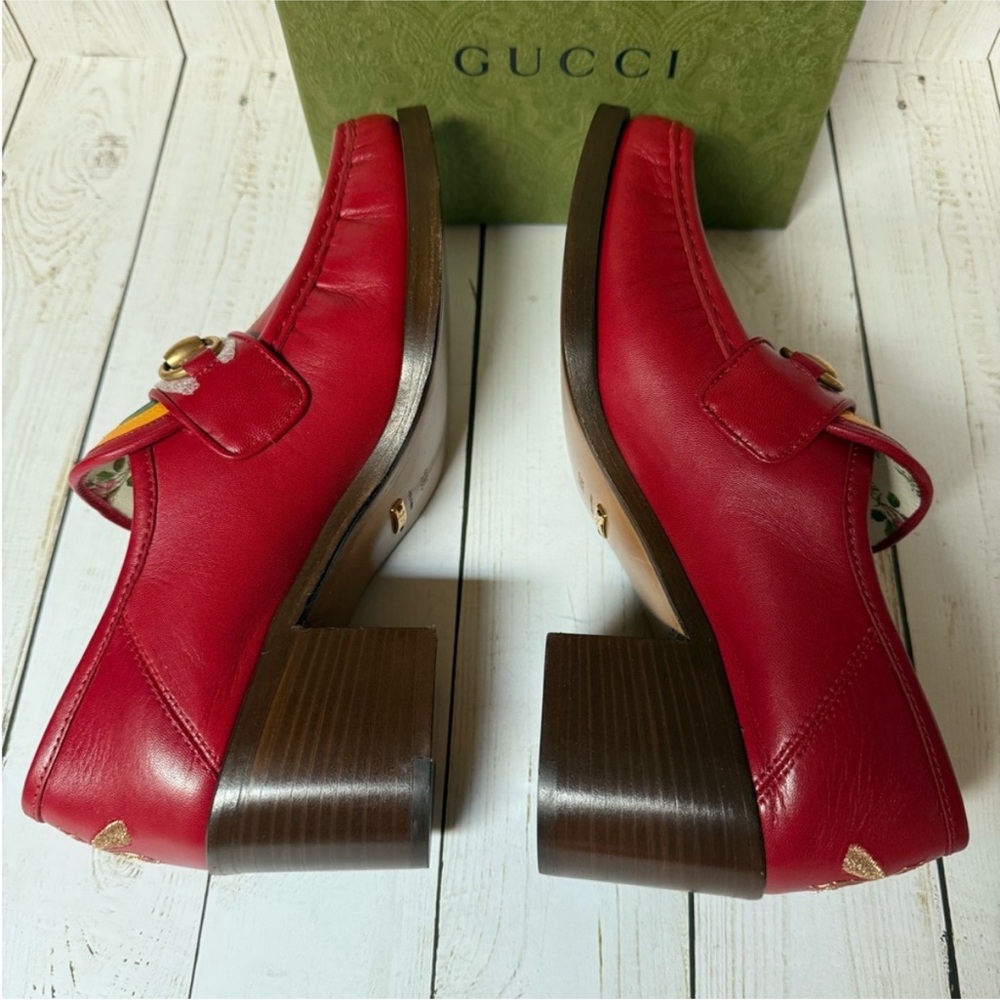 Gucci Red Leather Vegas Loafers Heels Pumps 39.5 - Picture 12 of 14